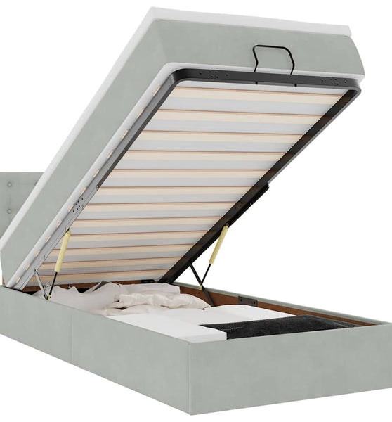 Ottoman-Bett mit Matratze & LEDs Hellgrau 90x200 cm Samt