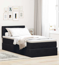 Ottoman-Bett mit Matratze & LEDs Schwarz 90x200 cm Samt