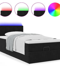 Ottoman-Bett mit Matratze & LEDs Schwarz 90x200 cm Samt