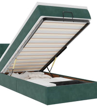 Ottomane Bett mit Matratze & LEDs Dunkelgrün 90x200 cm Samt