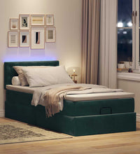 Ottomane Bett mit Matratze & LEDs Dunkelgrün 90x200 cm Samt