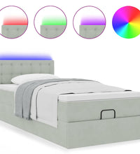 Ottoman-Bett mit Matratze & LEDs Hellgrau 100x200 cm Samt