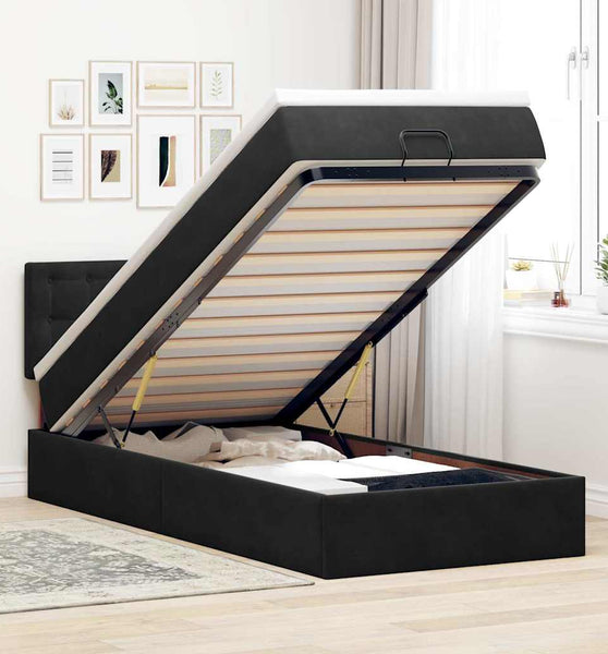 Ottoman-Bett mit Matratze & LEDs Schwarz 100x200 cm Samt