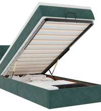 Ottoman-Bett mit Matratze & LEDs Dunkelgrün 100x200 cm Samt
