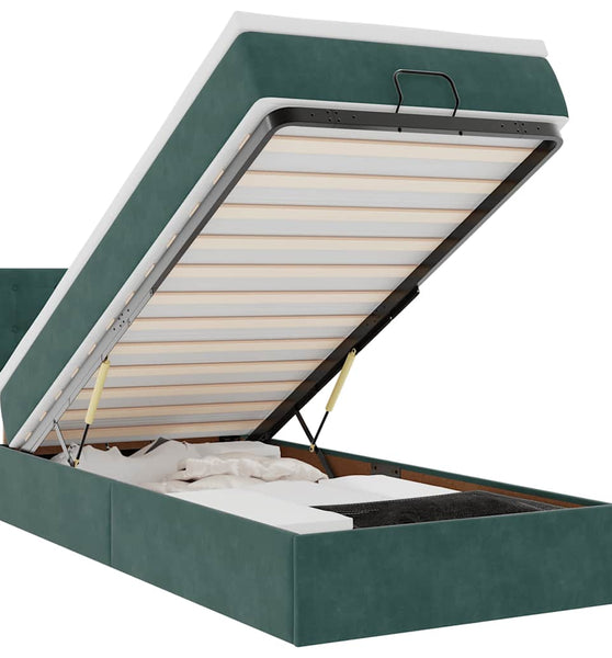 Ottoman-Bett mit Matratze & LEDs Dunkelgrün 100x200 cm Samt