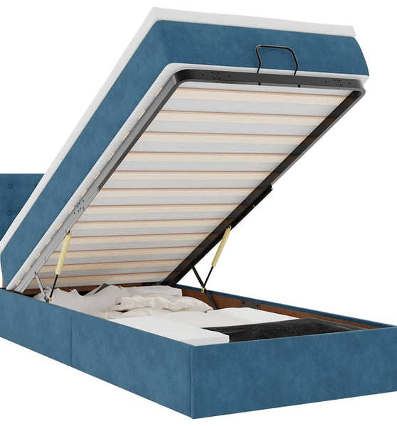 Ottoman-Bett mit Matratze & LEDs Dunkelblau 100x200 cm Samt