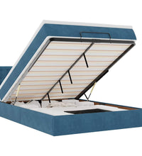 Ottoman-Bett mit Matratze & LEDs Dunkelblau 140x200 cm Samt