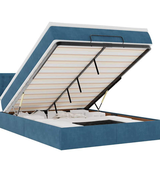 Ottoman-Bett mit Matratze & LEDs Dunkelblau 140x200 cm Samt