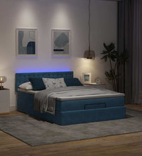 Ottoman-Bett mit Matratze & LEDs Dunkelblau 140x200 cm Samt