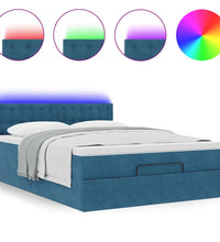 Ottoman-Bett mit Matratze & LEDs Dunkelblau 140x200 cm Samt