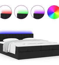 Ottoman-Bett mit Matratzen & LEDs Schwarz 160x200 cm Kunstleder