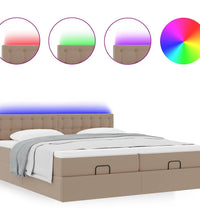 Ottoman-Bett mit Matratzen LEDs Cappuccino 160x200cm Kunstleder
