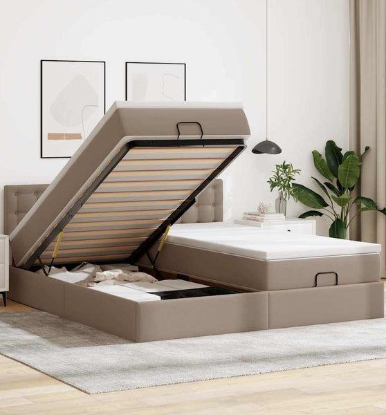 Ottoman-Bett mit Matratzen LEDs Cappuccino 160x200cm Kunstleder