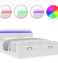 Ottoman-Bett mit Matratzen & LEDs Weiß 180x200 cm Kunstleder