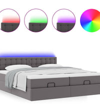 Ottoman-Bett mit Matratzen & LEDs Grau 180x200 cm Kunstleder