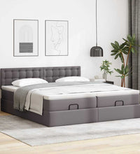 Ottoman-Bett mit Matratzen & LEDs Grau 200x200 cm Kunstleder