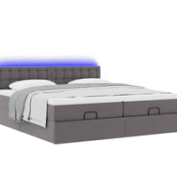 Ottoman-Bett mit Matratzen & LEDs Grau 200x200 cm Kunstleder