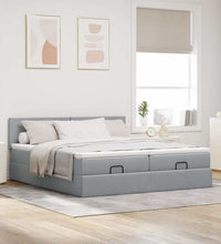 Ottoman-Bett mit Matratzen & LEDs Hellgrau 160x200 cm Stoff
