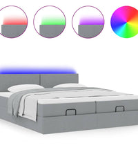 Ottoman-Bett mit Matratzen & LEDs Hellgrau 160x200 cm Stoff