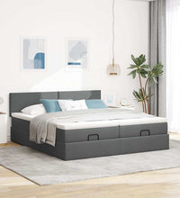 Ottoman-Bett mit Matratzen & LEDs Dunkelgrau 160x200 cm Stoff