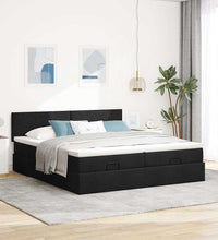 Ottoman-Bett mit Matratzen & LEDs Schwarz 160x200 cm Stoff