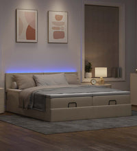 Ottoman-Bett mit Matratzen & LEDs Creme 160x200 cm Stoff
