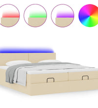 Ottoman-Bett mit Matratzen & LEDs Creme 160x200 cm Stoff