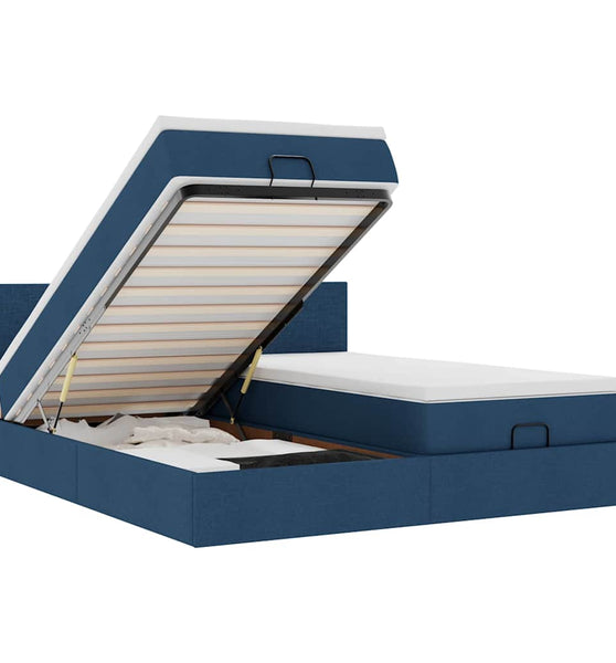 Ottoman-Bett mit Matratzen & LEDs Blau 160x200 cm Stoff