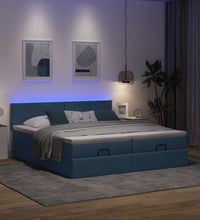 Ottoman-Bett mit Matratzen & LEDs Blau 160x200 cm Stoff