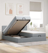 Ottoman-Bett mit Matratzen & LEDs Hellgrau 200x200 cm Stoff