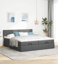 Ottoman-Bett mit Matratzen & LEDs Dunkelgrau 200x200 cm Stoff