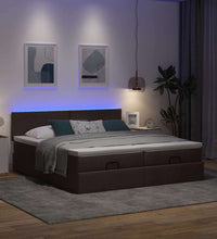 Ottoman-Bett mit Matratzen & LEDs Dunkelbraun 200x200 cm Stoff