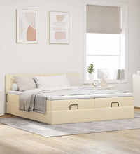 Ottoman-Bett mit Matratzen & LEDs Creme 200x200 cm Stoff