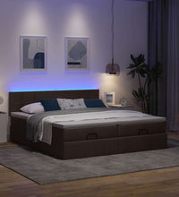 Ottoman-Bett mit Matratzen & LEDs Dunkelbraun 160x200 cm Stoff