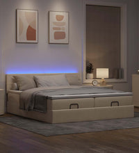 Ottoman-Bett mit Matratzen & LEDs Creme 160x200 cm Stoff