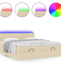 Ottoman-Bett mit Matratzen & LEDs Creme 160x200 cm Stoff