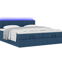 Ottoman-Bett mit Matratzen & LEDs Blau 160x200 cm Stoff