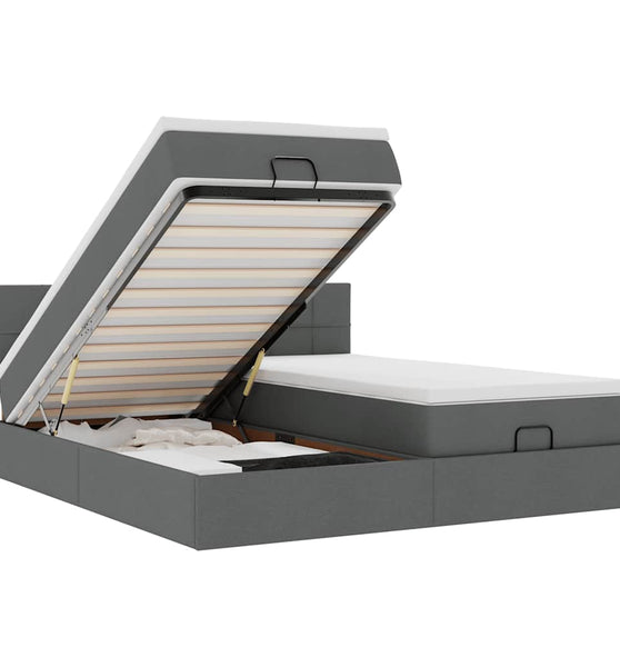 Ottoman-Bett mit Matratzen & LEDs Dunkelgrau 180x200 cm Stoff