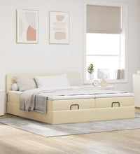 Ottoman-Bett mit Matratzen & LEDs Creme 180x200 cm Stoff
