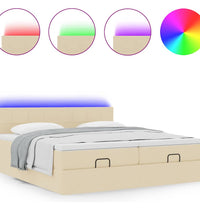 Ottoman-Bett mit Matratzen & LEDs Creme 180x200 cm Stoff