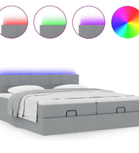 Ottoman-Bett mit Matratzen & LEDs Hellgrau 200x200 cm Stoff