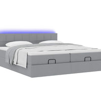 Ottoman-Bett mit Matratzen & LEDs Hellgrau 200x200 cm Stoff