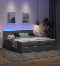Ottoman-Bett mit Matratzen & LEDs Dunkelgrau 200x200 cm Stoff