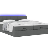 Ottoman-Bett mit Matratzen & LEDs Dunkelgrau 200x200 cm Stoff