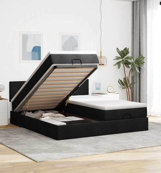 Ottoman-Bett mit Matratzen & LEDs Schwarz 200x200 cm Stoff