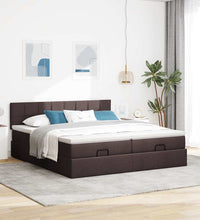 Ottoman-Bett mit Matratzen & LEDs Dunkelbraun 200x200 cm Stoff