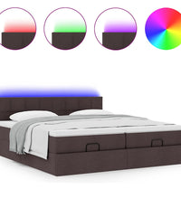 Ottoman-Bett mit Matratzen & LEDs Dunkelbraun 200x200 cm Stoff