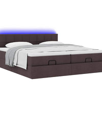 Ottoman-Bett mit Matratzen & LEDs Dunkelbraun 200x200 cm Stoff