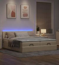 Ottoman-Bett mit Matratzen & LEDs Creme 200x200 cm Stoff