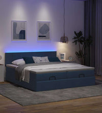 Ottoman-Bett mit Matratzen & LEDs Blau 200x200 cm Stoff